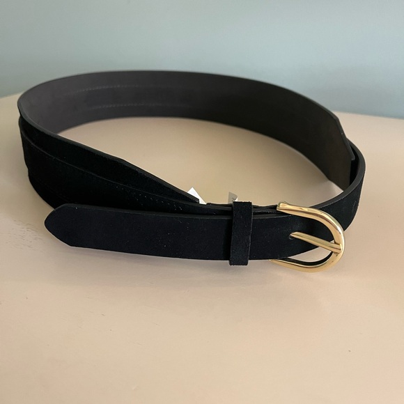 J. Crew Black Suede Belt with Gold Buckle NWOT - Picture 2 of 9